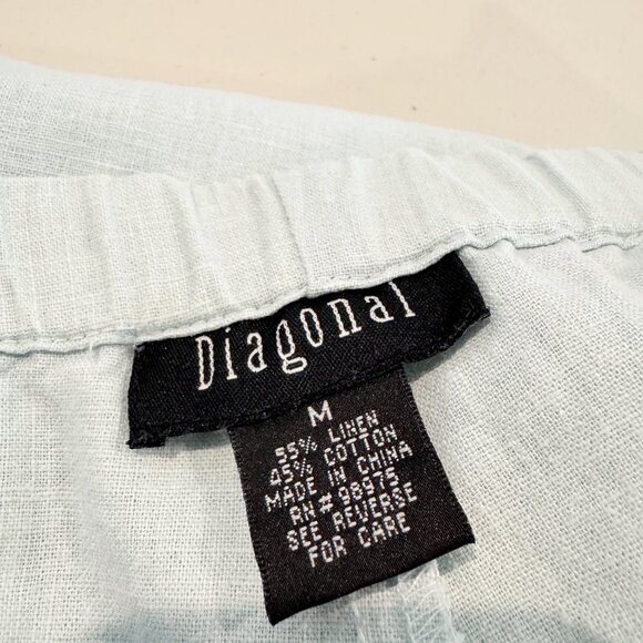 Vintage Linen Cotton Pull On Elastic Waist Pants Pockets Vtg Light Blue Medium - Picture 6 of 9